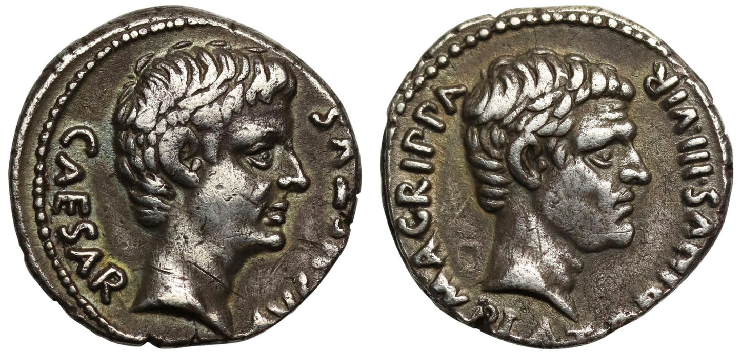 Augustus and Agrippa, Silver Denarius, Rome, 13 B.C.