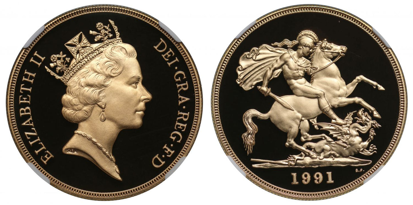Elizabeth II 1991 proof Five-Pounds PF69 ULTRA CAMEO