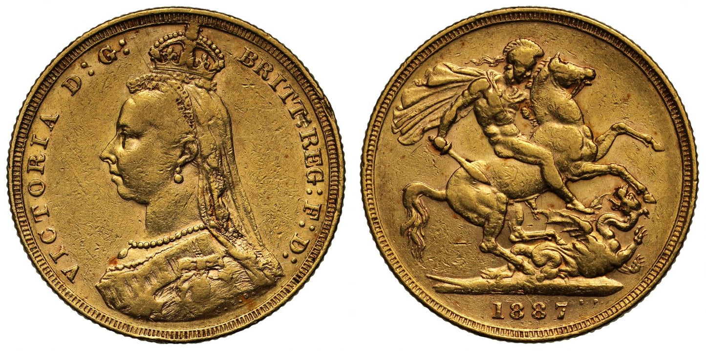 Victoria 1887-M Sovereign Melbourne, hooked J initials DISH M1= R5