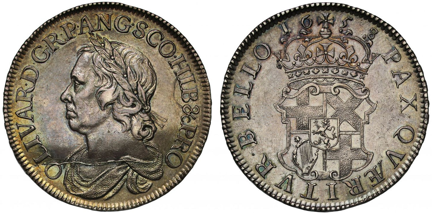 Oliver Cromwell 1658 Crown, 8 struck over 7