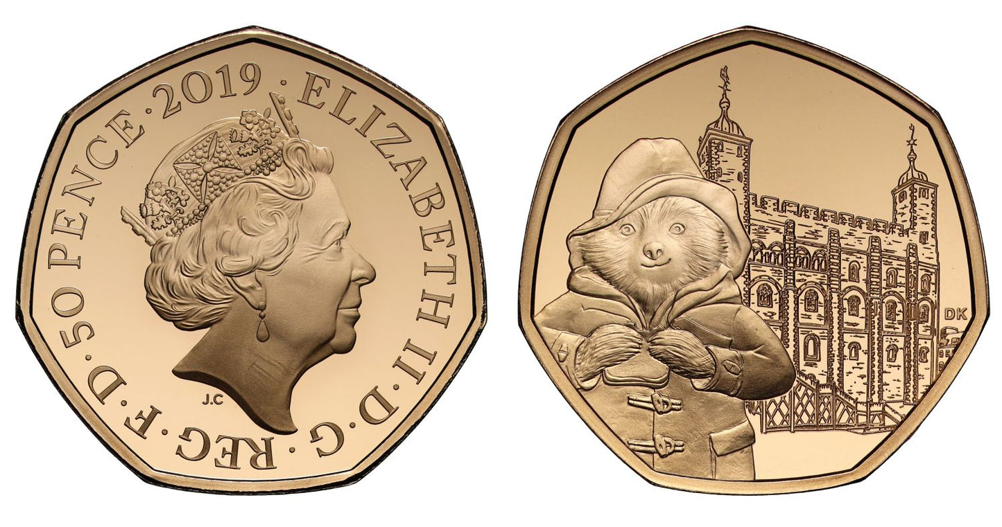 * Elizabeth II 2019 gold proof 50p Paddington at the Tower