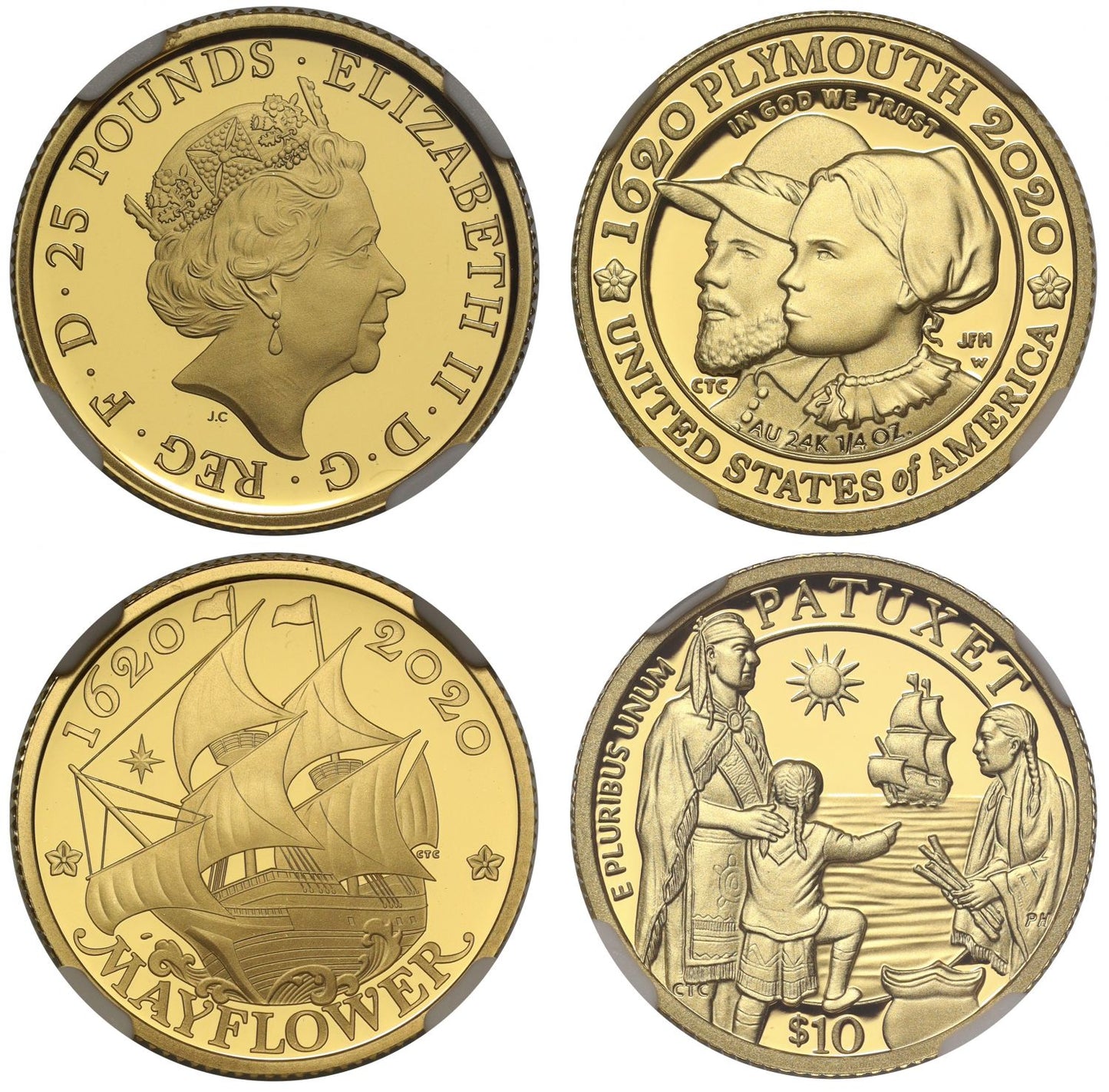 Mayflower Voyage 2020 1/4oz 2-coin proof Set PF70 FR