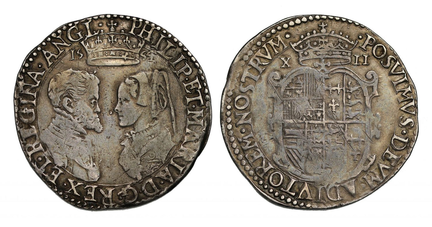 Phillip and Mary 1554 Shilling with English title only