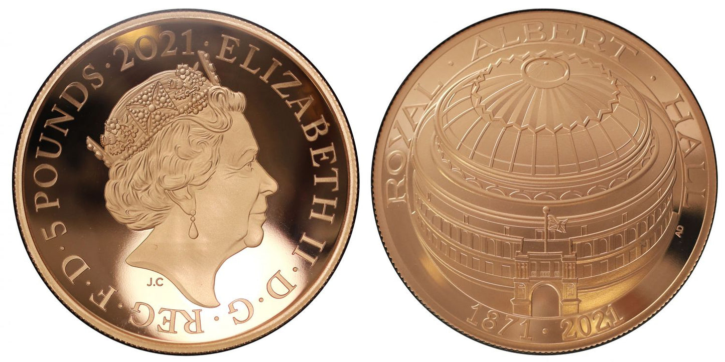 * QEII 2021 Gold Proof Domed Five-Pounds Albert Hall