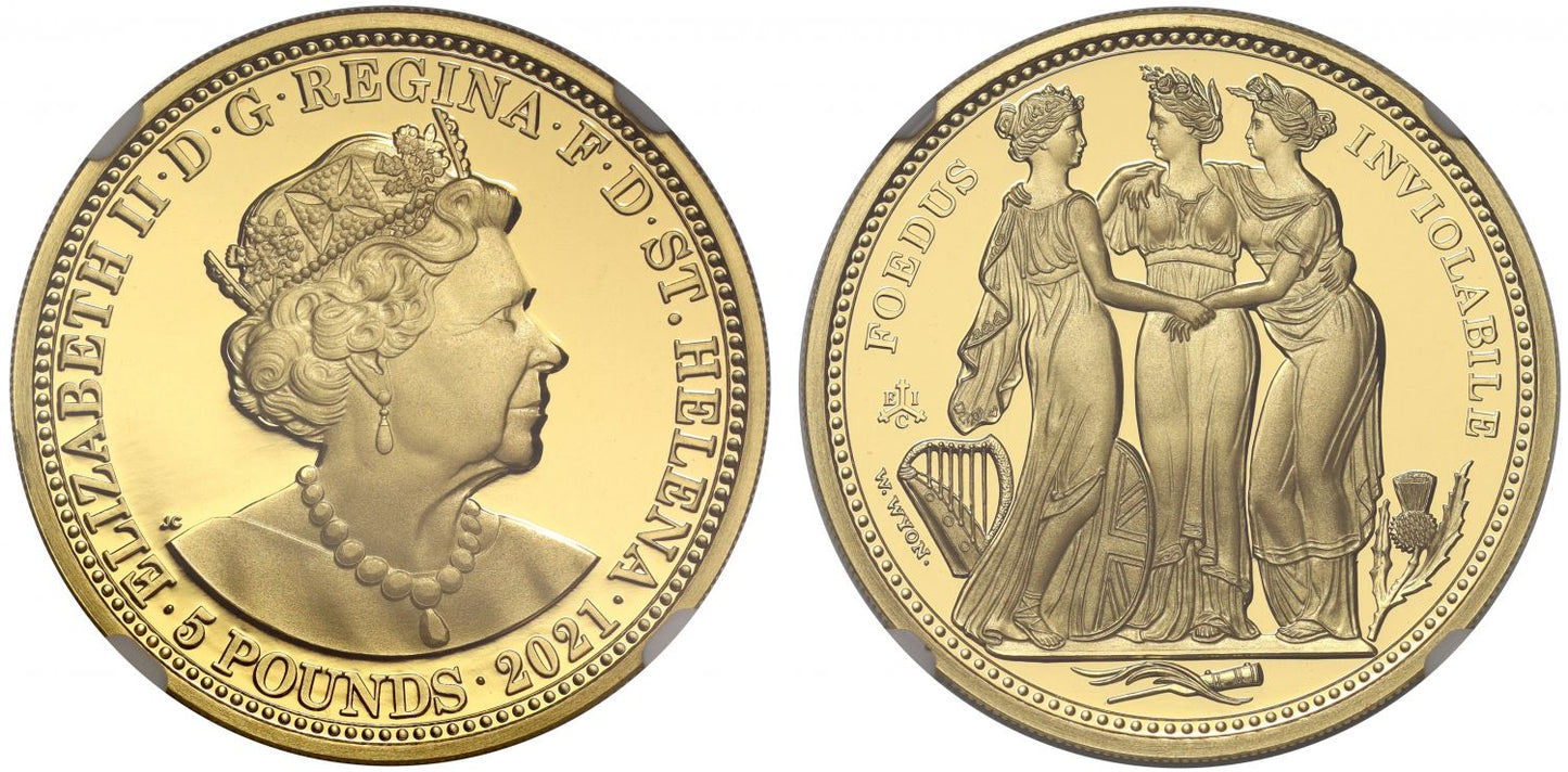 EIC St Helena 2021 gold PF70 UC 1oz Three Graces