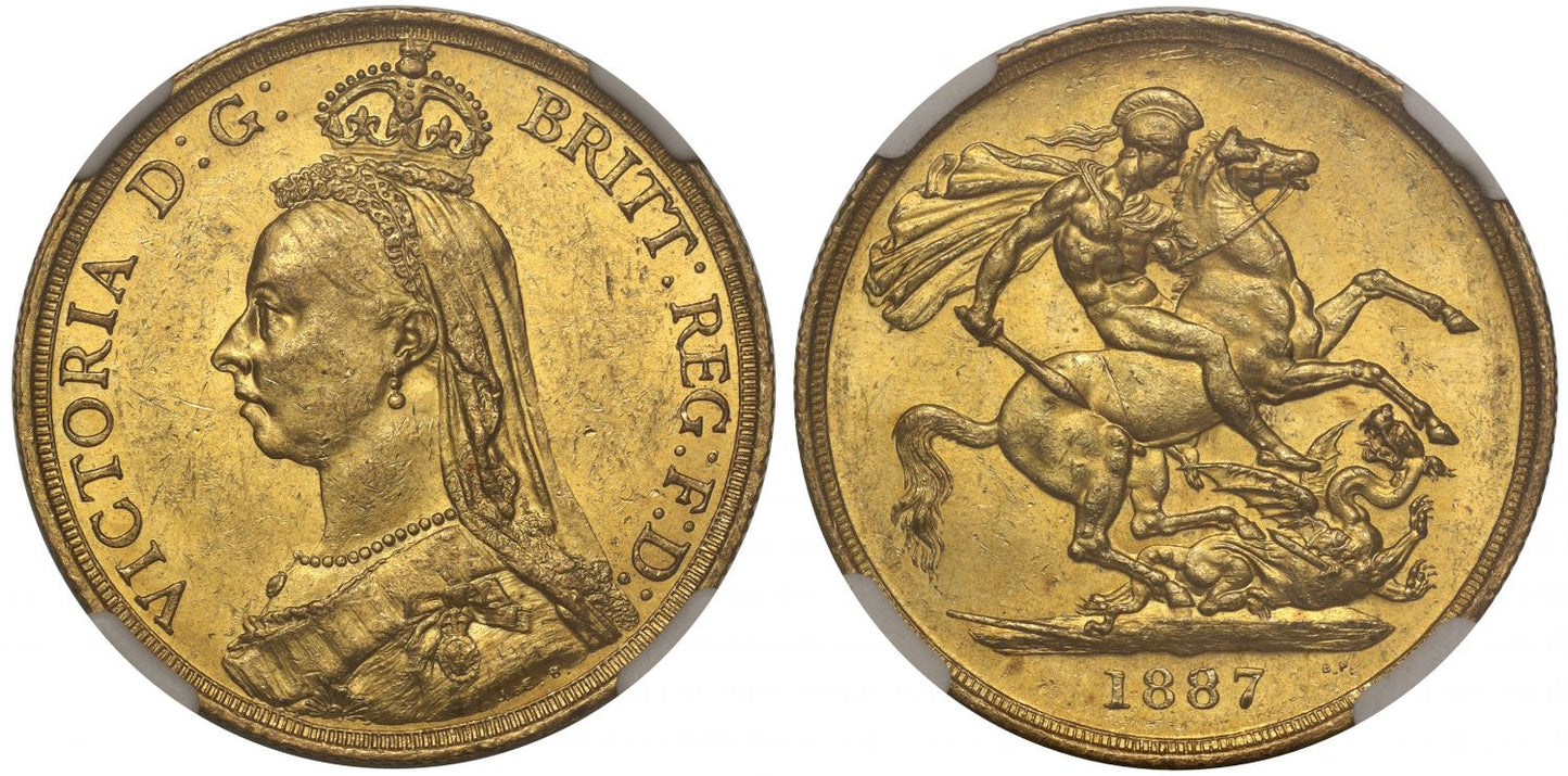 Victoria 1887 Two-Pounds, Golden Jubilee, MS61 small BP short date