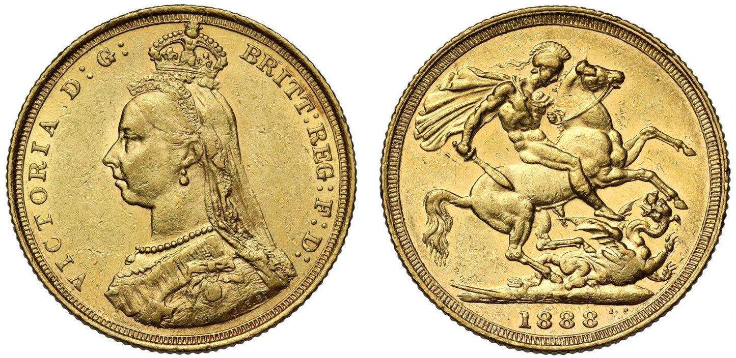 Victoria 1888-S Sovereign, Sydney, first legend, wide gap G: to crown