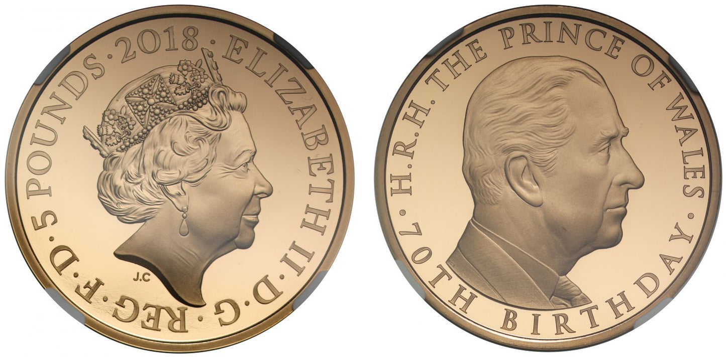 Elizabeth II 2018 PF70 UC Five-Pounds Prince Charles's 70th