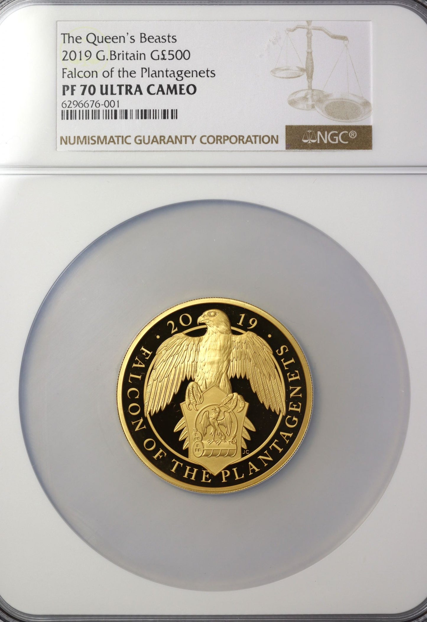 Elizabeth II 2019 gold proof 5oz Falcon PF70 UCAM