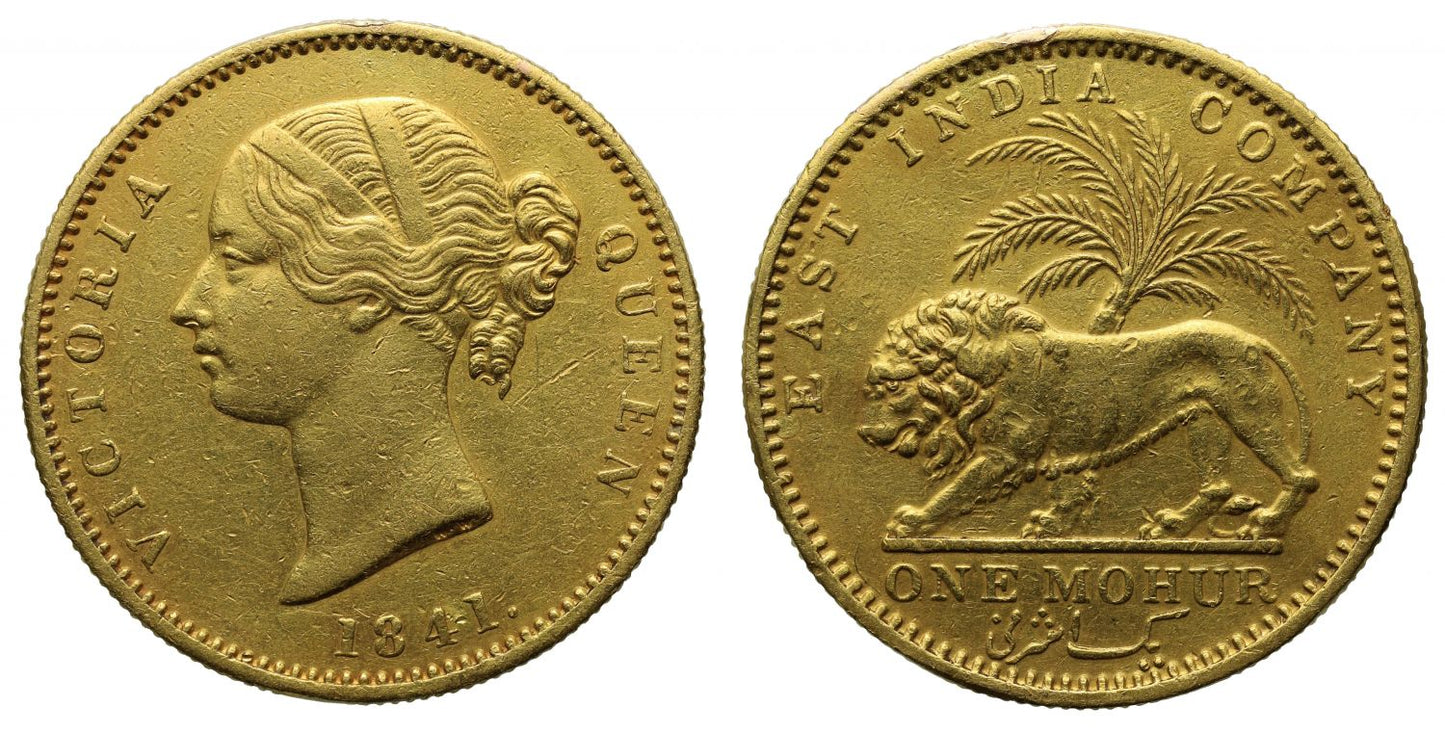 India, Victoria, gold Mohur, 1841 C, AU Details.
