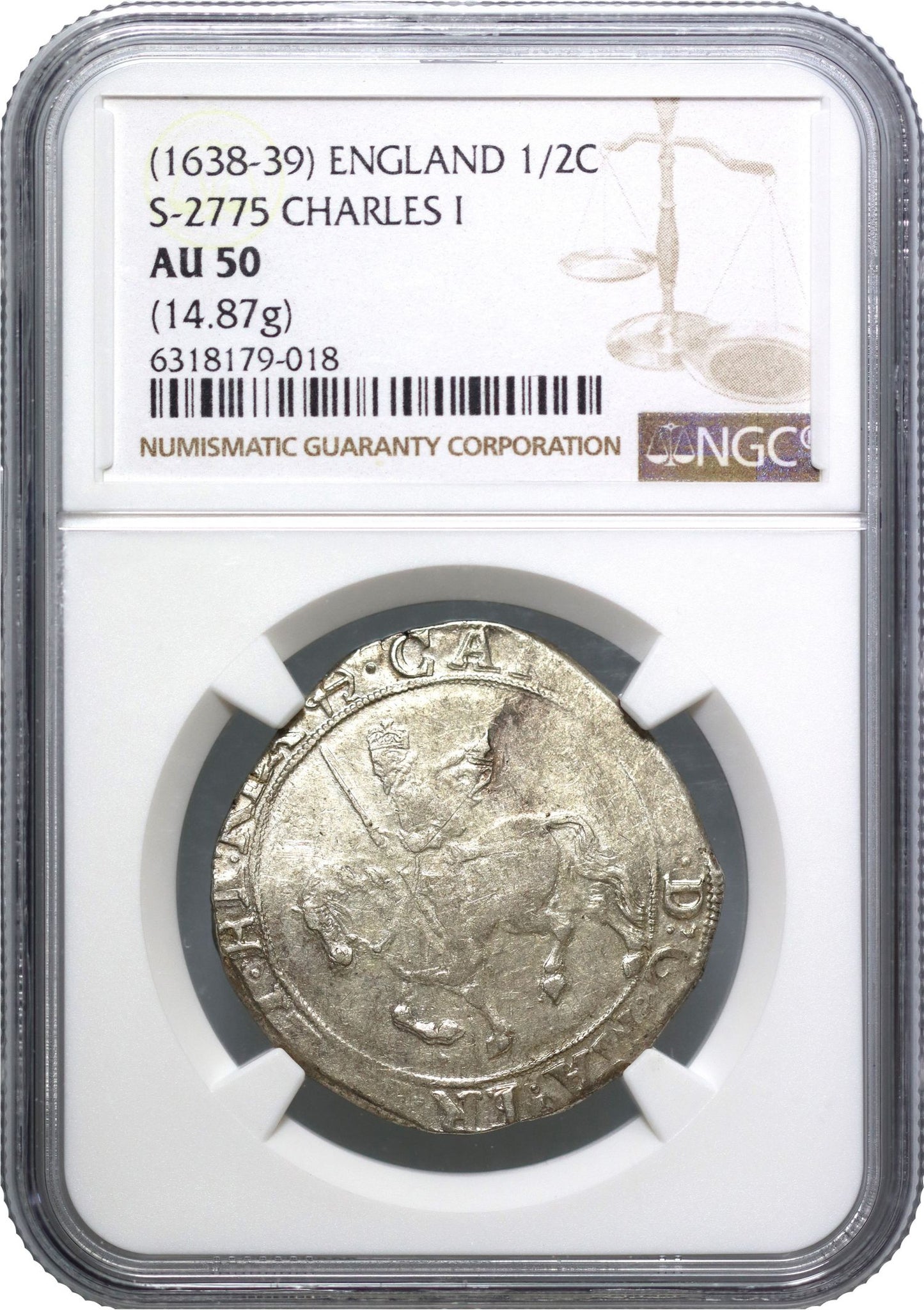 Charles I Halfcrown, Tower Mint, mm anchor, AU50