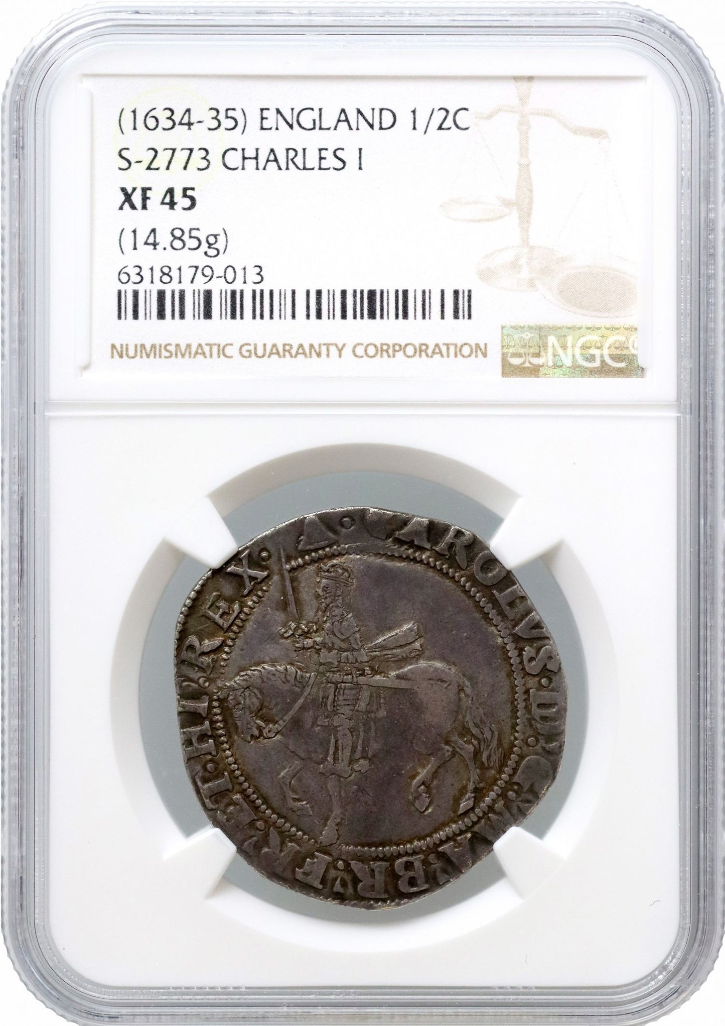 Charles I Halfcrown, Tower Mint, mm bell, XF45 tied for finest graded