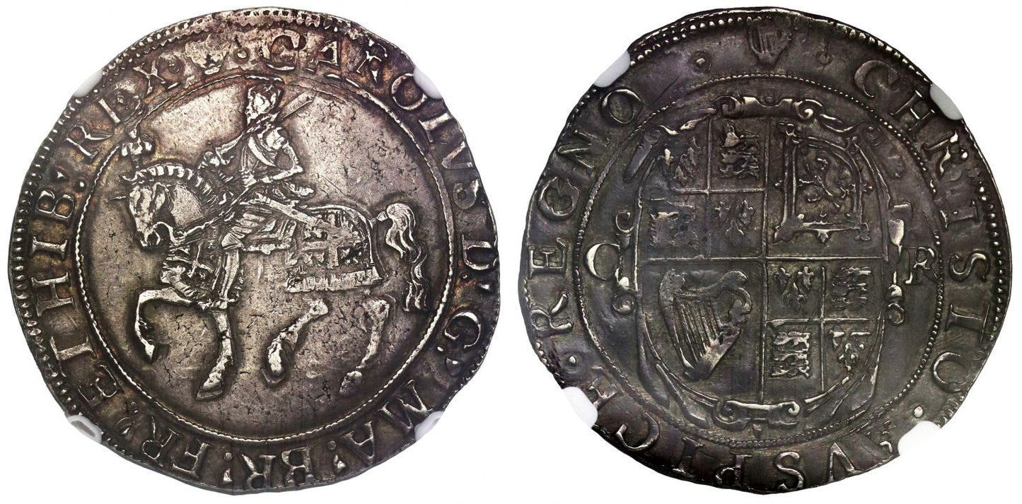 Charles I Halfcrown Tower Mint, mm harp, AU55 finest graded, Ex Brooker