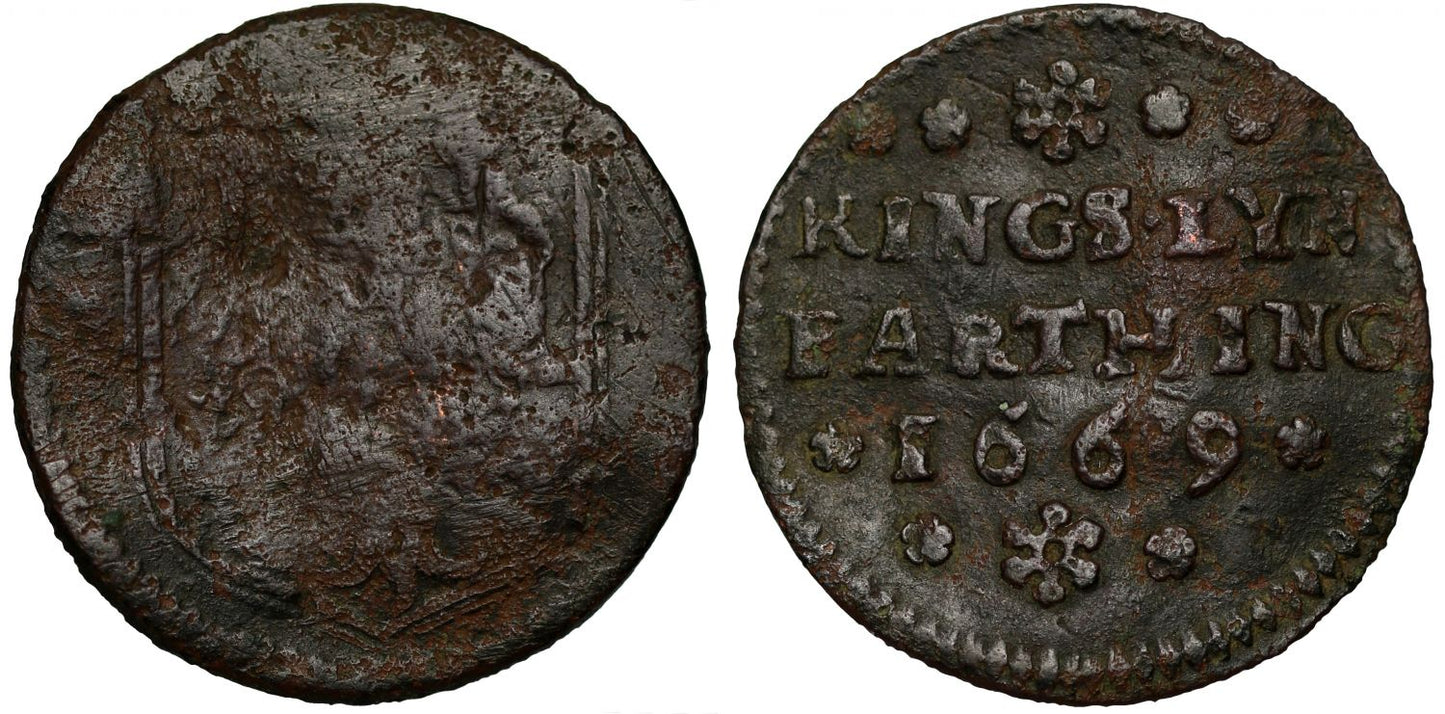 17th Century Token Norfolk, King's Lynn, Farthing, 1669, town issue