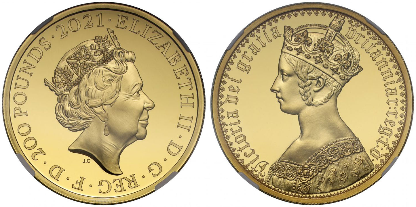 Elizabeth II 2021 PF70 FR gold 2oz Gothic Crown Portrait