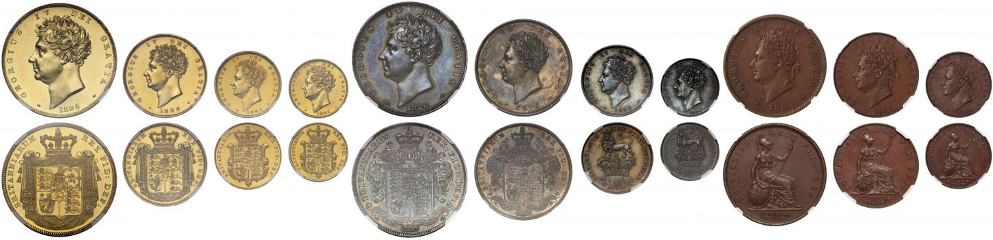 George IV 1826 11-coin proof Set, designed by William Wyon, NGC graded