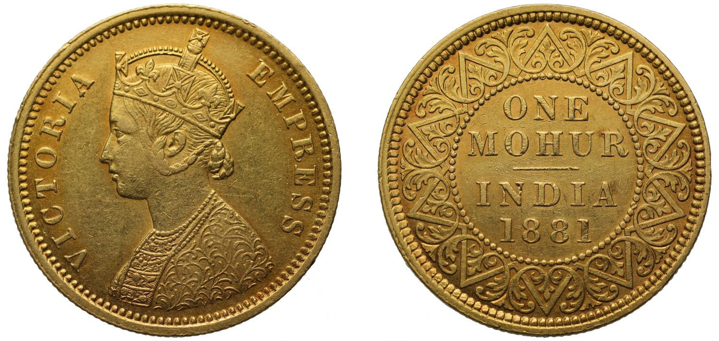 Victoria, Gold Mohur, 1881, AU55.