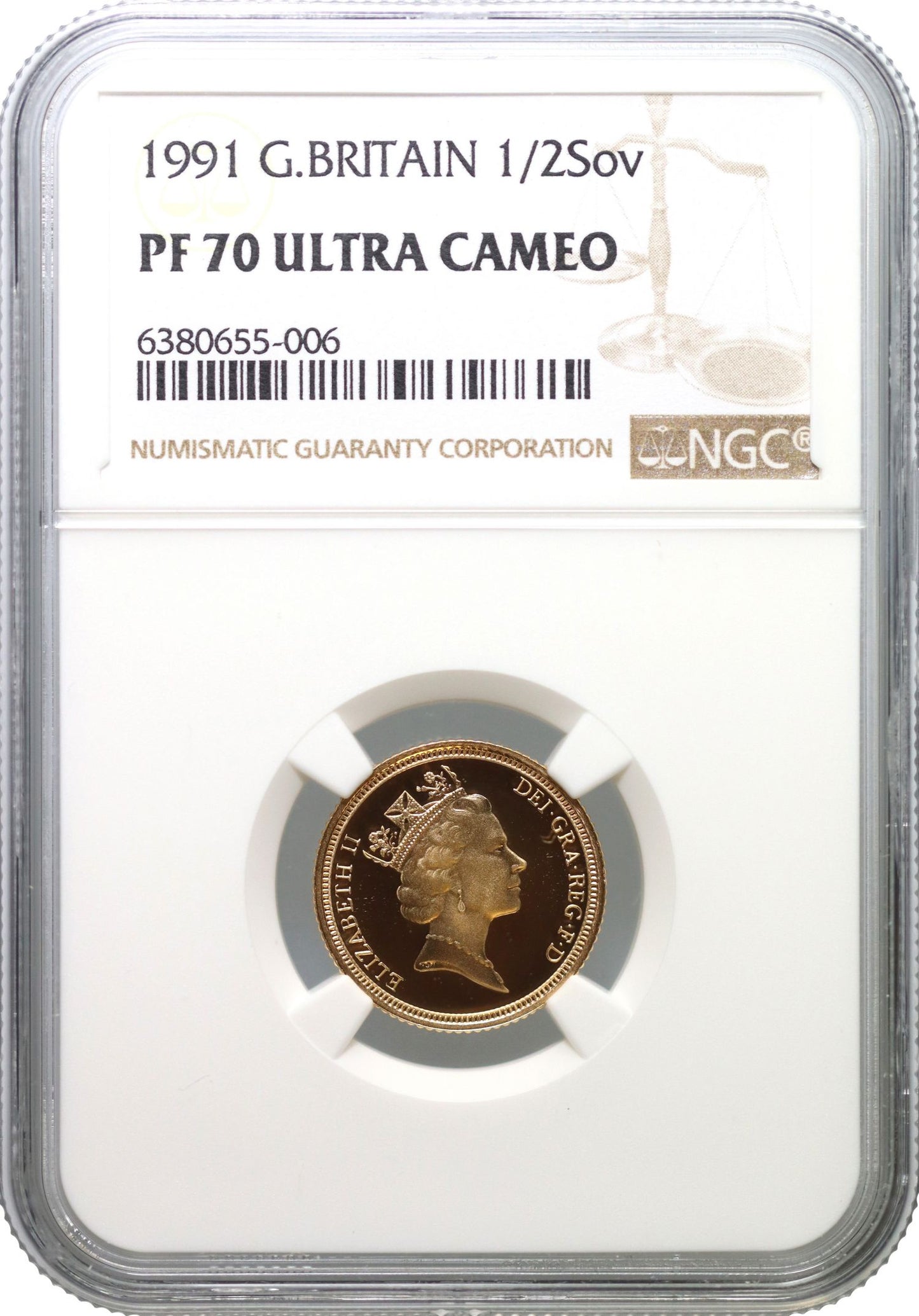Elizabeth II 1991 proof Half-Sovereign PF70 UCAM