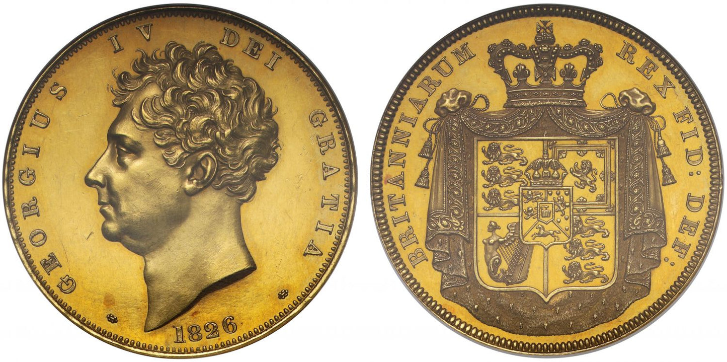 George IV 1826 proof Five-Pounds, PF61, bare head by Wyon