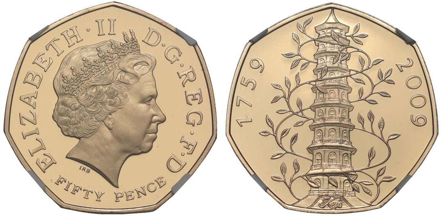 Elizabeth II 2009 PF70 UCAM gold 50p Kew Gardens