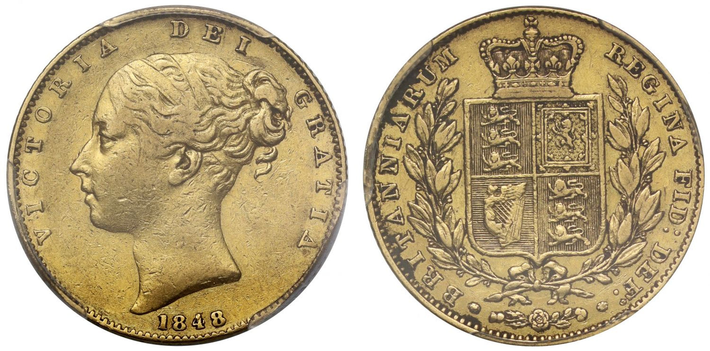 Victoria 1848 Sovereign XF40 first young head rarity