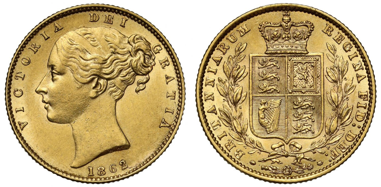 Victoria 1862 Sovereign, so called F over inverted A reverse die variety R2