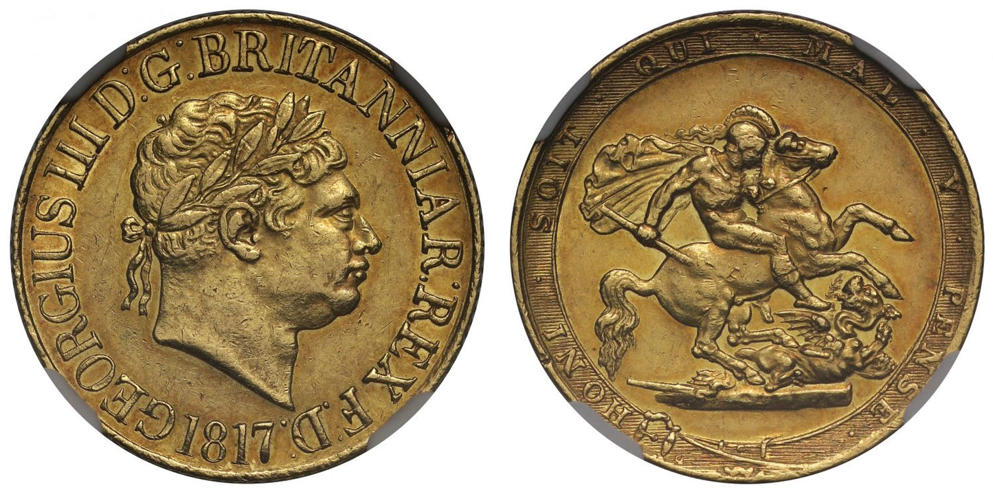 George III 1817 Sovereign, AU58, 1st year of modern sovereign, ex Distinguished and St Albans