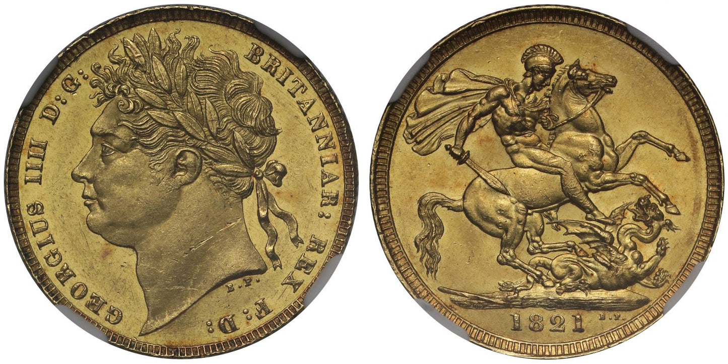George IV 1821 Sovereign first date for reign MS63*, ex Distinguished and St. Albans collections