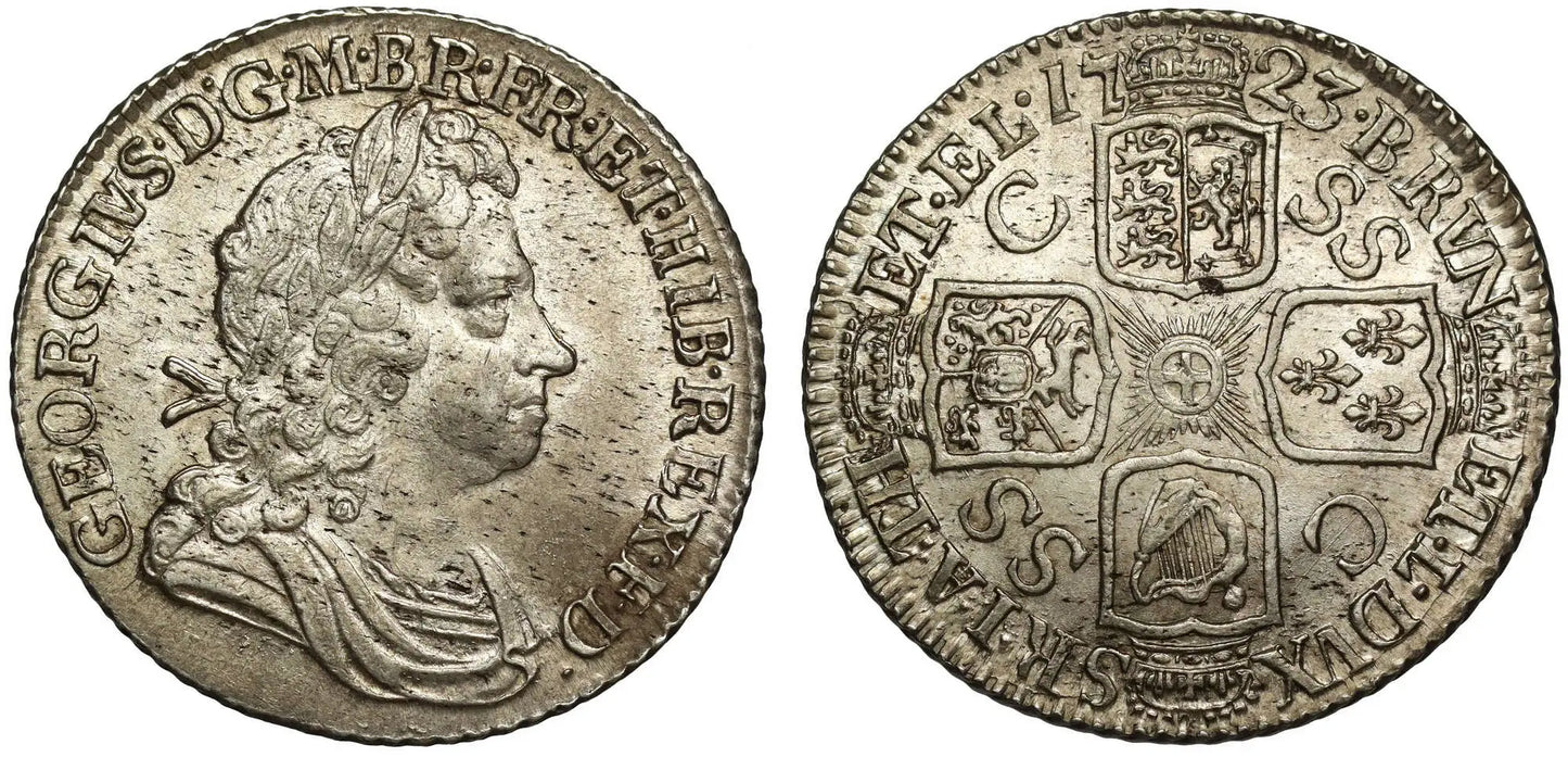 George I 1723 SSC Shilling, 1st bust, South Sea Company issue