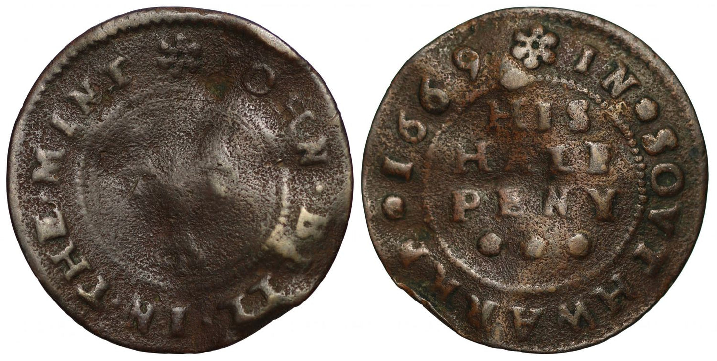 17th Century Token, Southwark, The Mint, John Bell 1669 Halfpenny
