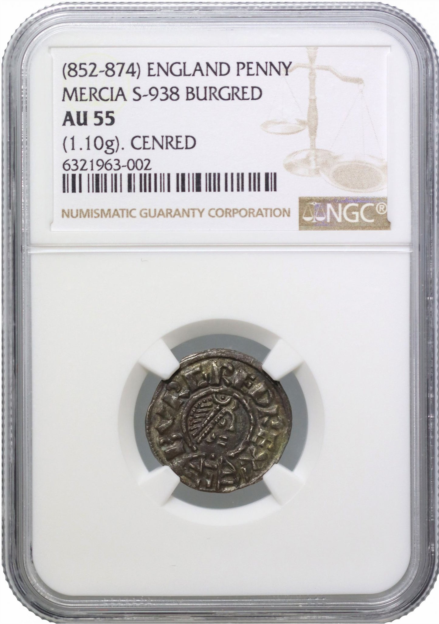 Burgred, King of Mercia, Penny, Cenred, AU55