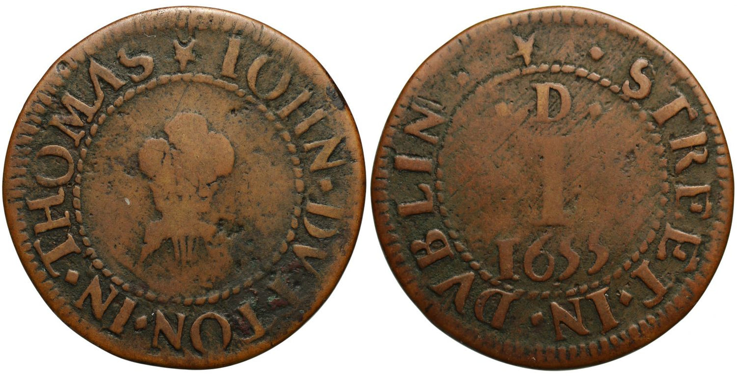 Ireland, Dublin, 17th century Token Penny, John Dutton, Thomas Street, 1655