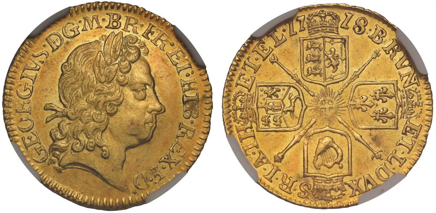George I 1718 Half-Guinea, first head, AU58