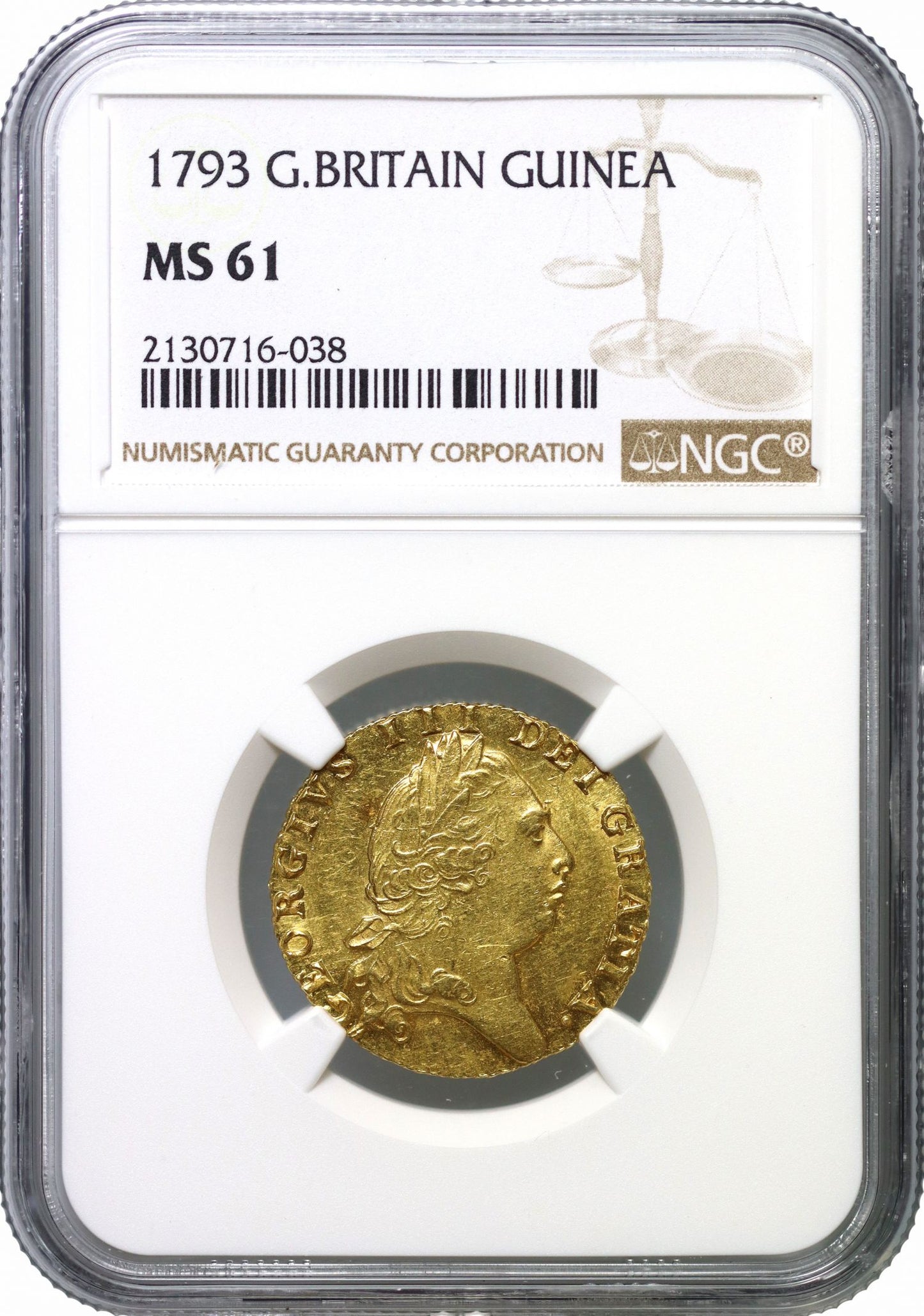 George III 1793 Guinea, MS61, fifth bust, spade reverse