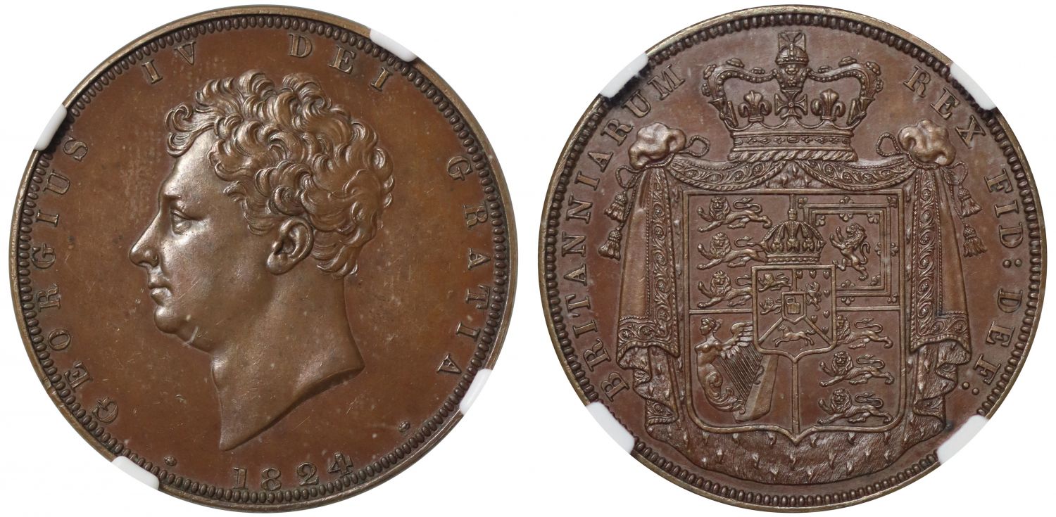 George IV 1824 copper pattern Two-Pounds PF63BN, highest rarity George IV 1824 copper pattern Two-Pounds PF63BN, highest rarity