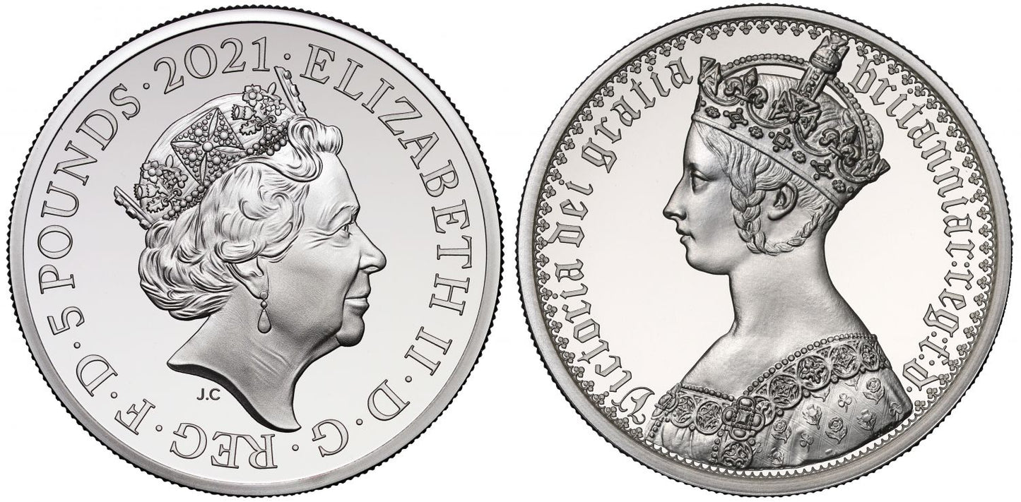* Elizabeth II 2021 2oz silver PF70 UCAM FR Gothic Portrait
