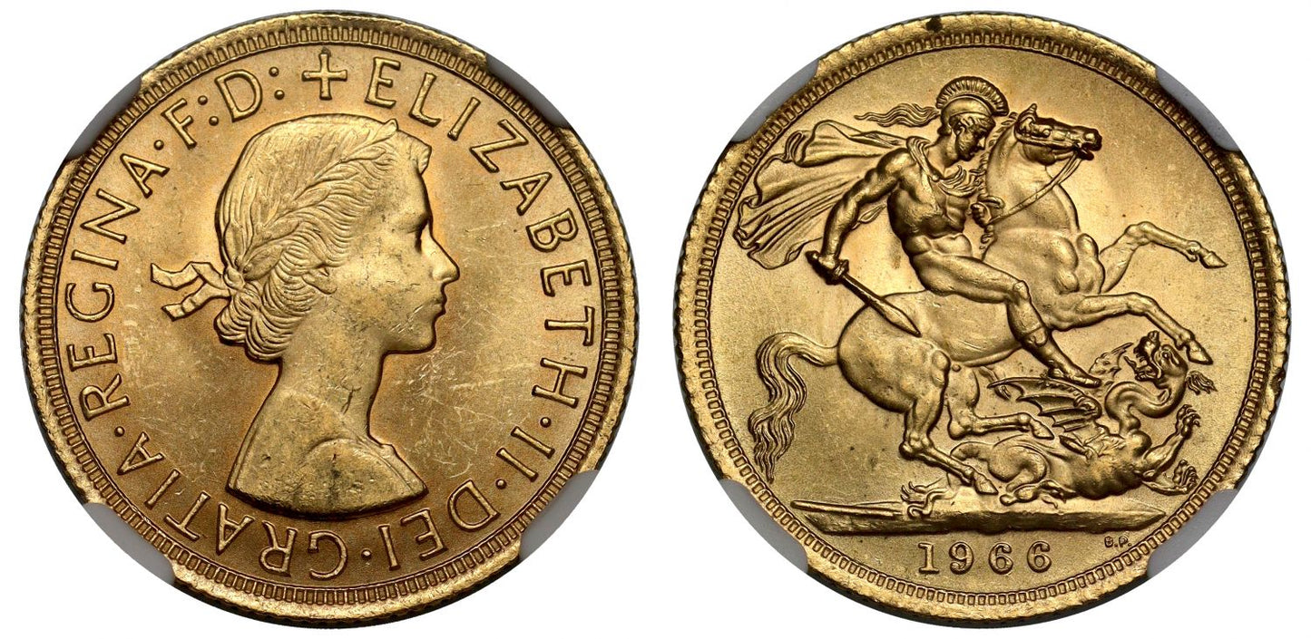 Elizabeth II 1966 Gillick Sovereign MS65
