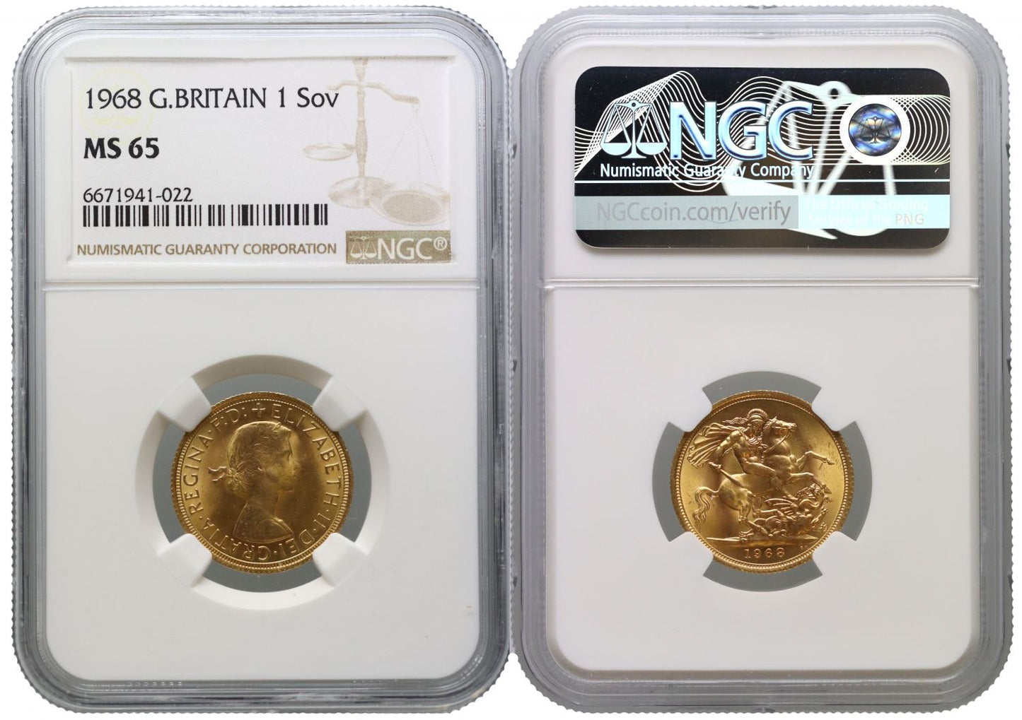 Elizabeth II 1968 Gillick Sovereign MS65, last year of Gillick sovereigns