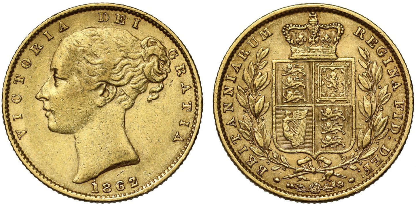 Victoria 1862 Sovereign R struck over E in BRITT