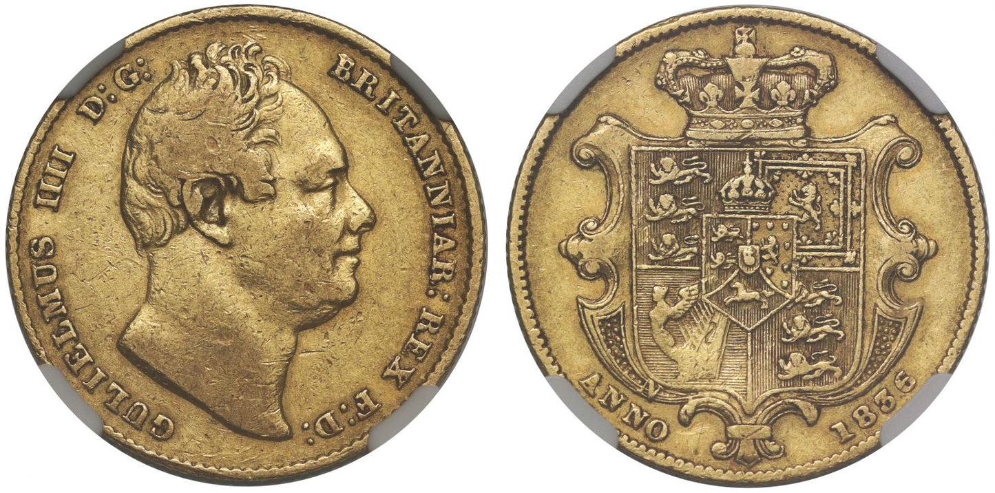 William IV 1836 Sovereign N of ANNO in shield error XF40
