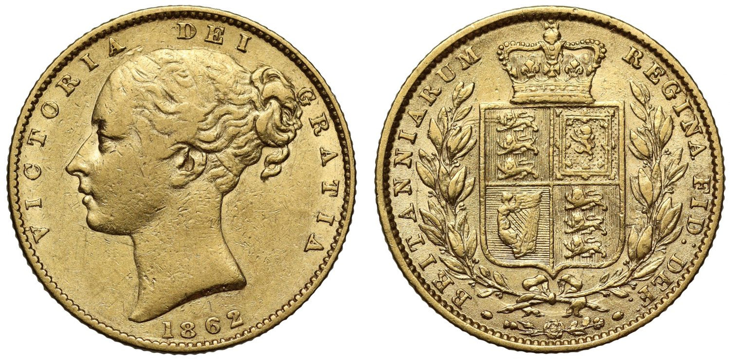 Victoria 1862 Sovereign, first R struck over E in BRITANNIARUM
