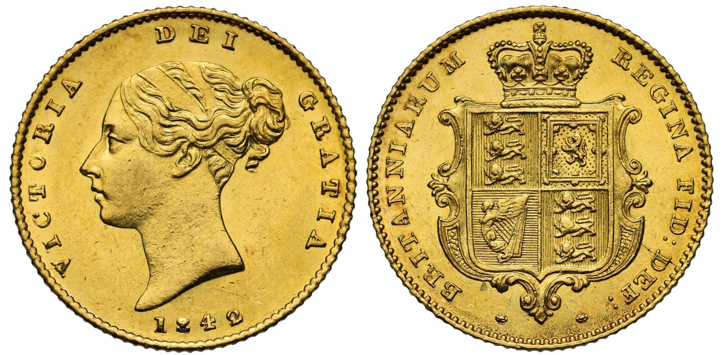 Victoria 1842 Half-Sovereign, 3rd year of issue, 1st young head