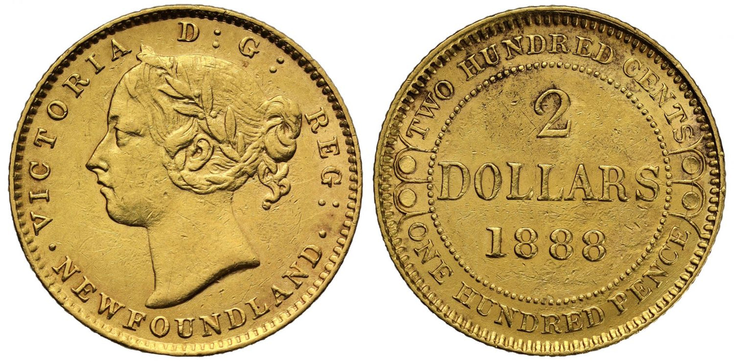 Newfoundland, gold $2, 1888, AU Details