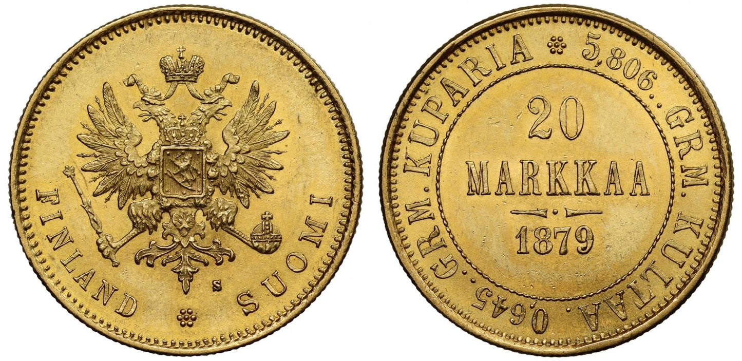 Finland, Alexander II 1879-S 20 Markkaa MS62