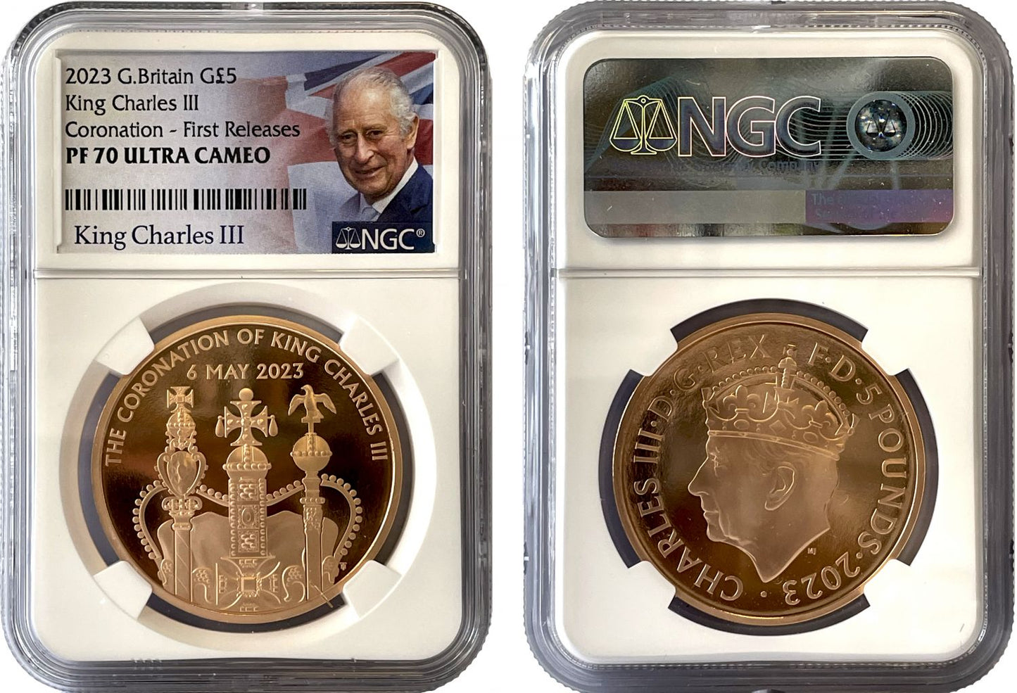 * Charles III 2023 PF70UC FR Five-Pounds Coronation