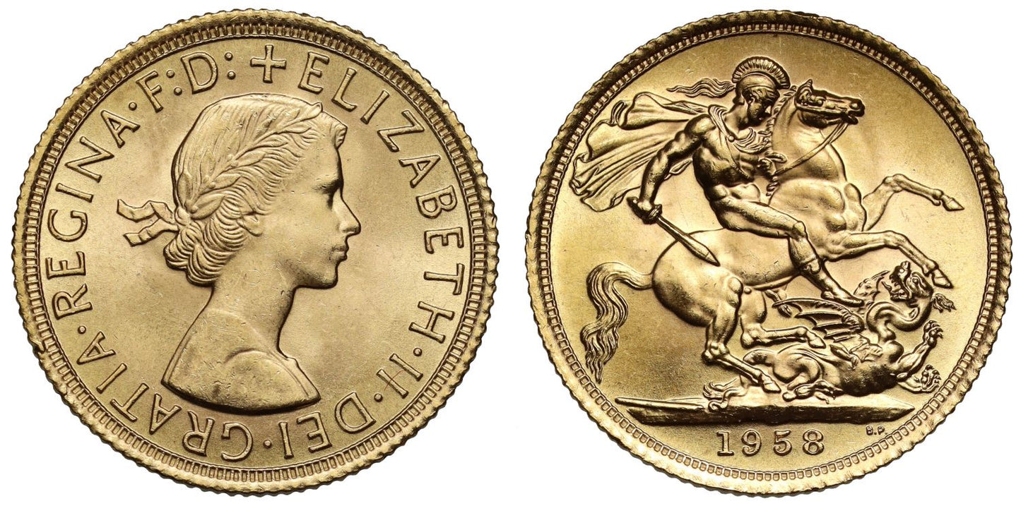 Elizabeth II 1958 Gillick Sovereign MS65, First Portrait