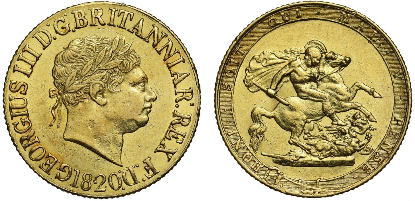George III 1820 Sovereign, open 2 in date, final date of reign