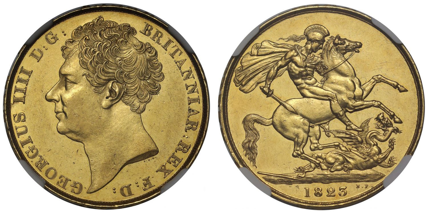 George IV 1823 Two-Pounds AU58, first currency issue