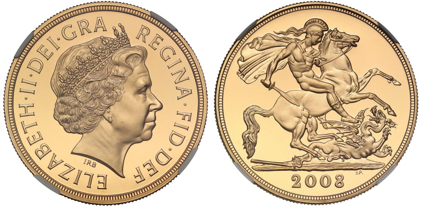 Elizabeth II 2008 proof Five-Pounds PF70 UCAM