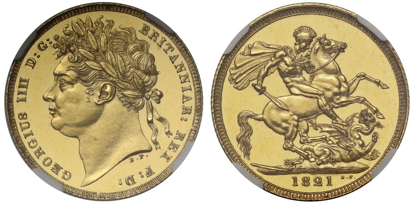 George IV 1821 proof Sovereign PF62 CAMEO, first year by Pistrucci